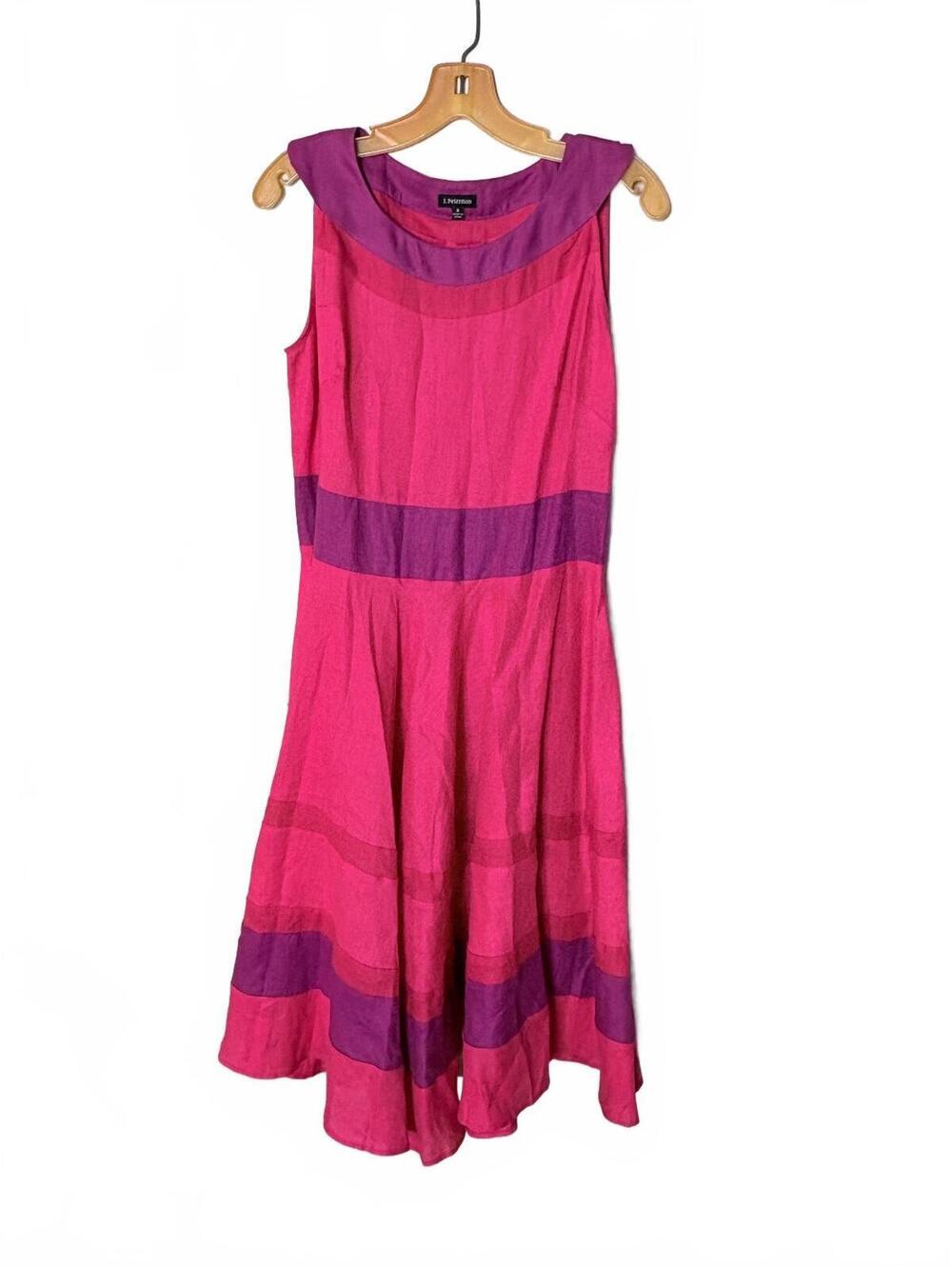 I. Peterman Size 8 Sleeveless Pink and Purple Linen Dress